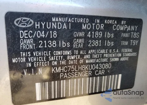 2019 Hyundai Ioniq из США, поврежденный, VIN KMHC75LH8KU043080